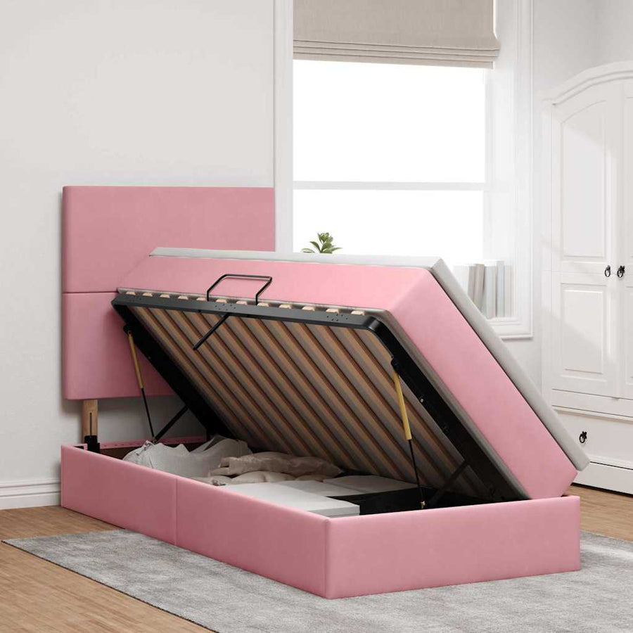 Opbergbed met LED met matras met LED Roze 90 x 190 cm Fluweel