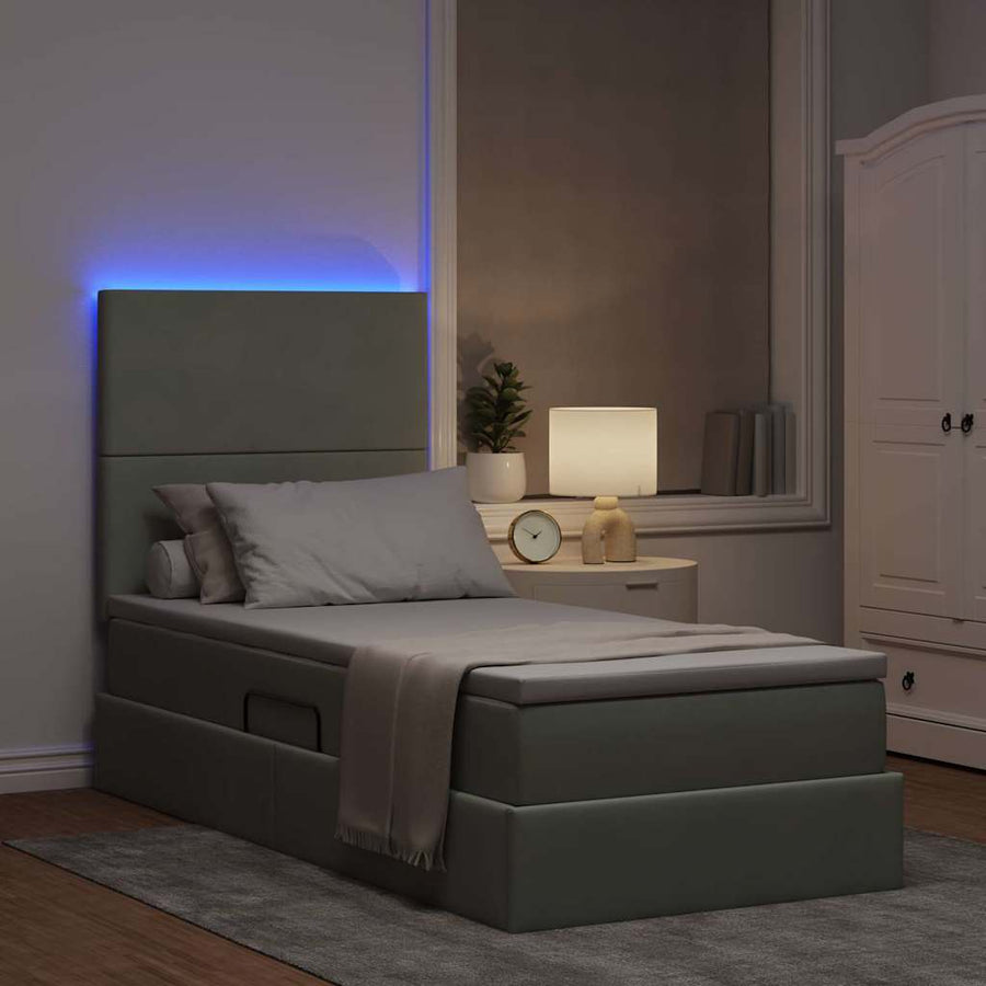 Opbergbed met LED met matras Lichtgrijs 90 x 200 cm Fluweel