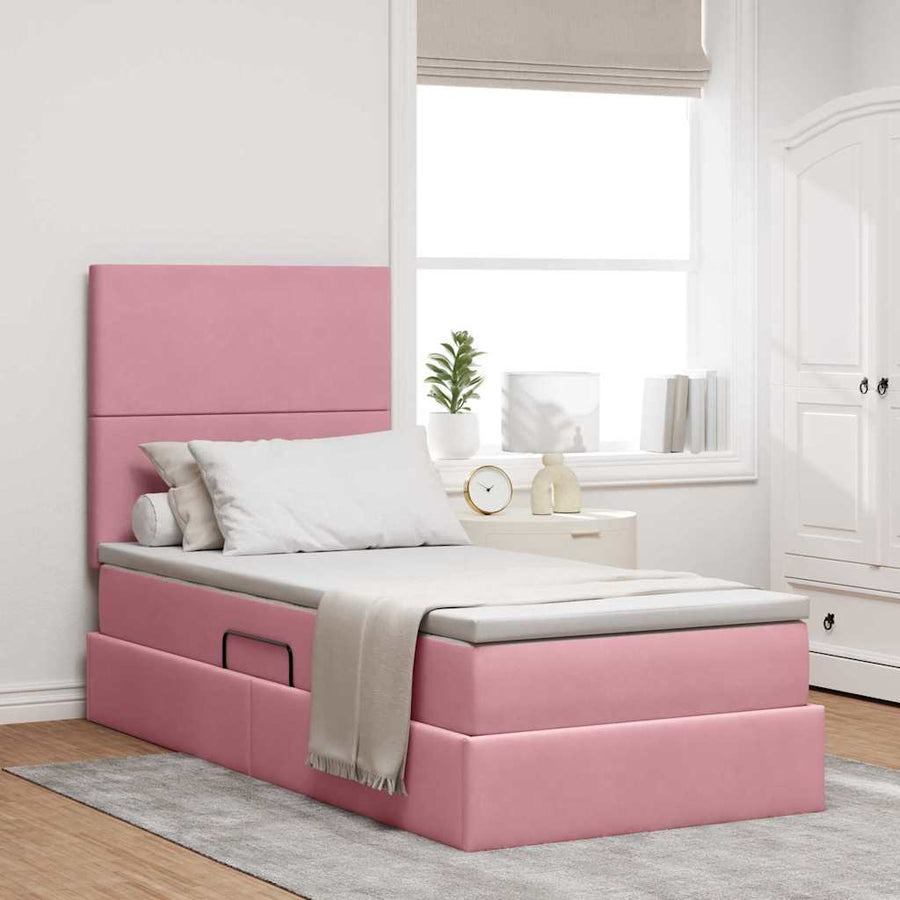 Opbergbed met LED met matras met LED Roze 90 x 200 cm Fluweel