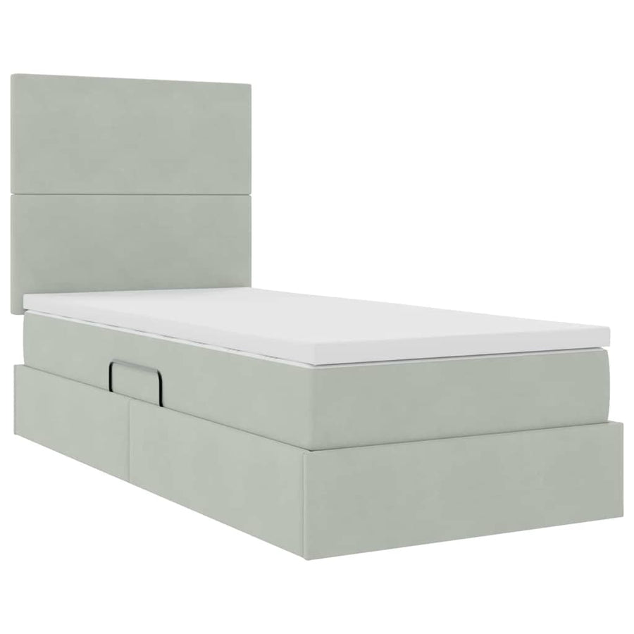 Opbergbed met LED met matras Lichtgrijs 100 x 200 cm Fluweel