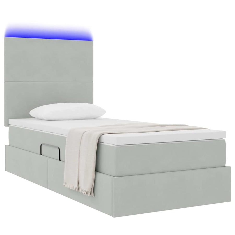 Opbergbed met LED met matras Lichtgrijs 100 x 200 cm Fluweel
