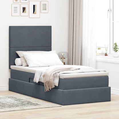 Opbergbed met LED met matras Donkergrijs 100 x 200 cm Fluweel