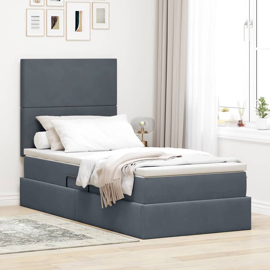 Opbergbed met LED met matras Donkergrijs 100 x 200 cm Fluweel