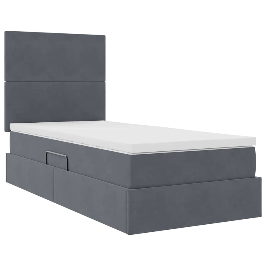 Opbergbed met LED met matras Donkergrijs 100 x 200 cm Fluweel