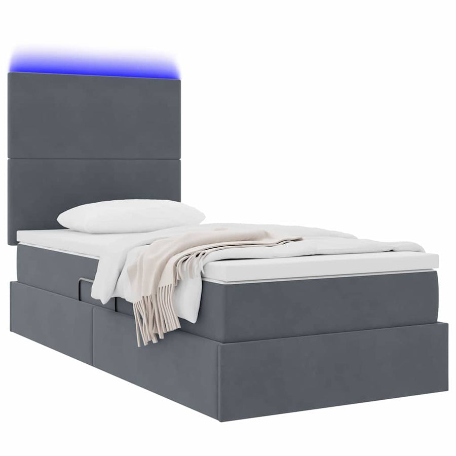 Opbergbed met LED met matras Donkergrijs 100 x 200 cm Fluweel