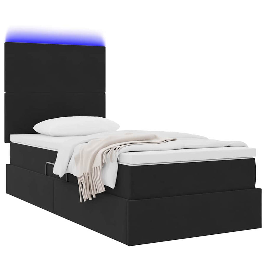 Opbergbed met LED met matras met LED Zwart 100 x 200 cm Fluweel