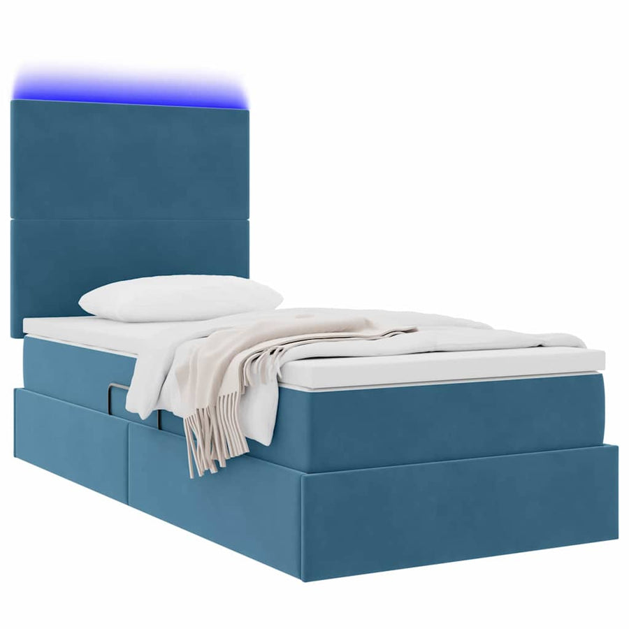 Opbergbed met LED met matras Donkerblauw 100 x 200 cm Fluweel