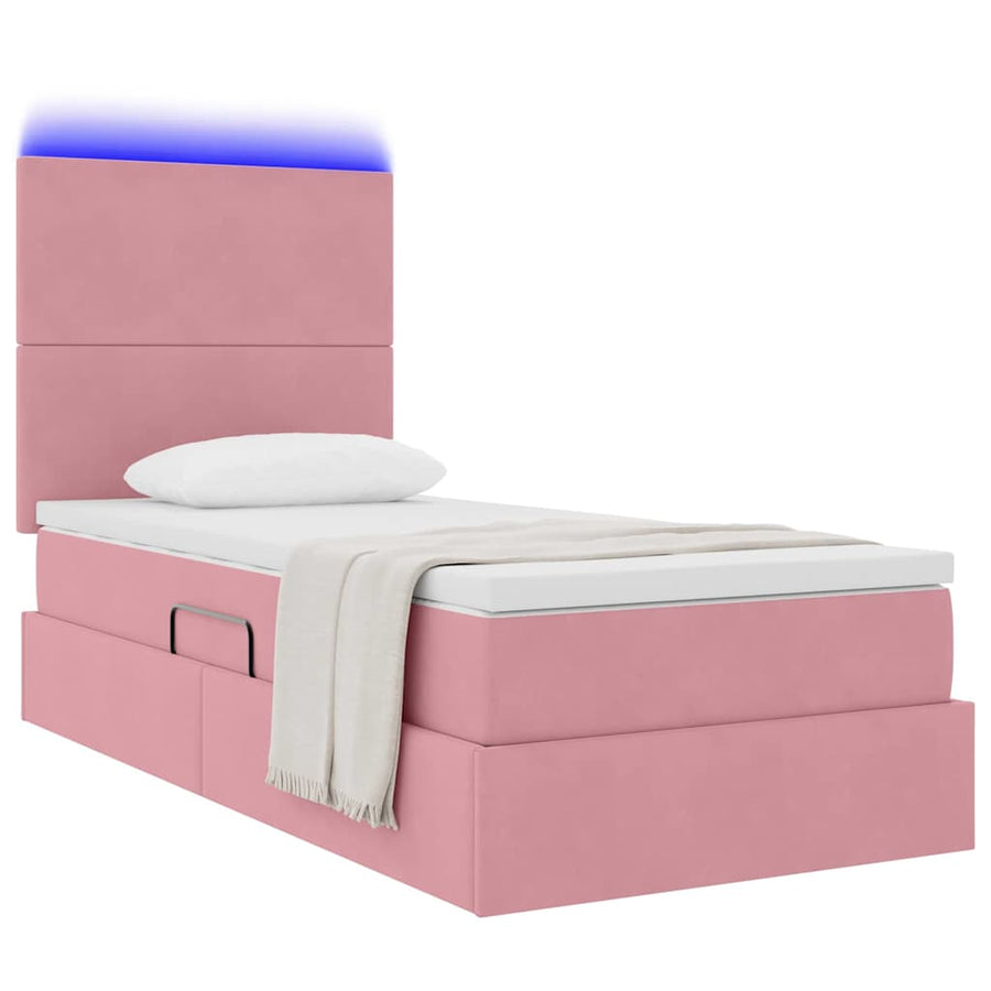 Opbergbed met LED met matras met LED Roze 100 x 200 cm Fluweel