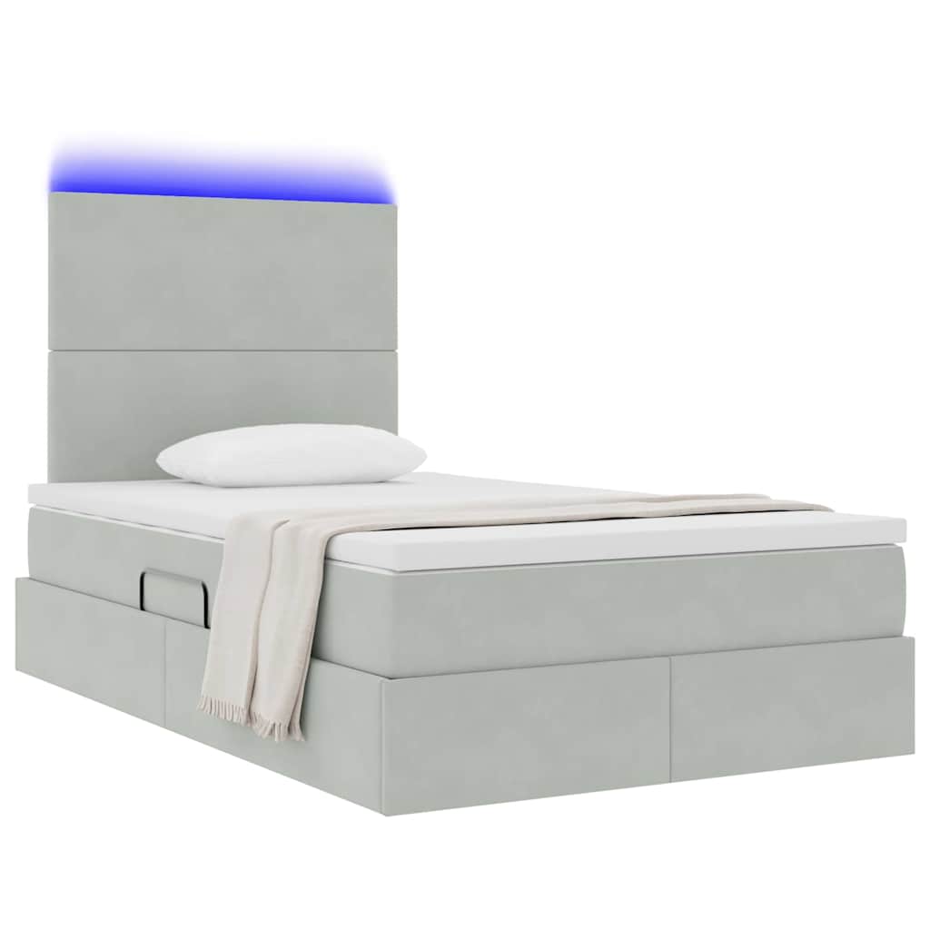 Opbergbed met LED met matras Lichtgrijs 120 x 190 cm Fluweel