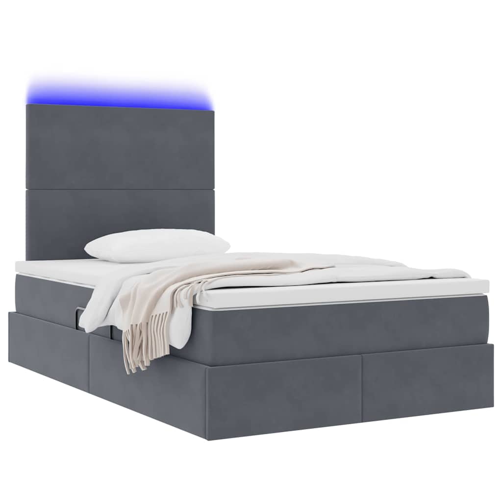 Opbergbed met LED met matras Donkergrijs 120 x 190 cm Fluweel