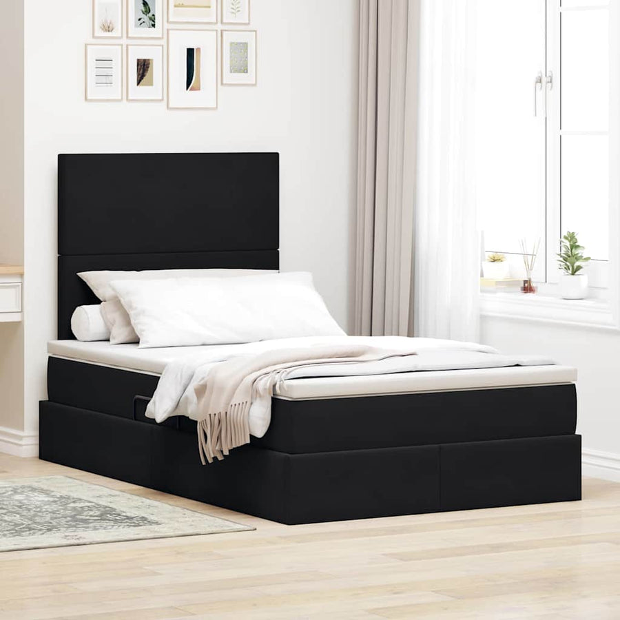 Bed met LED -striplichten met opslag Zwart 120 x 200 cm Fluweel