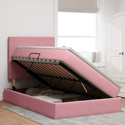 Bed met LED -striplichten met opslag Roze 120 x 200 cm Fluweel