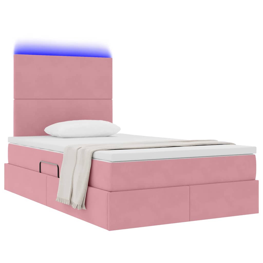 Bed met LED -striplichten met opslag Roze 120 x 200 cm Fluweel