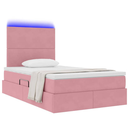 Bed met LED -striplichten met opslag Roze 120 x 200 cm Fluweel