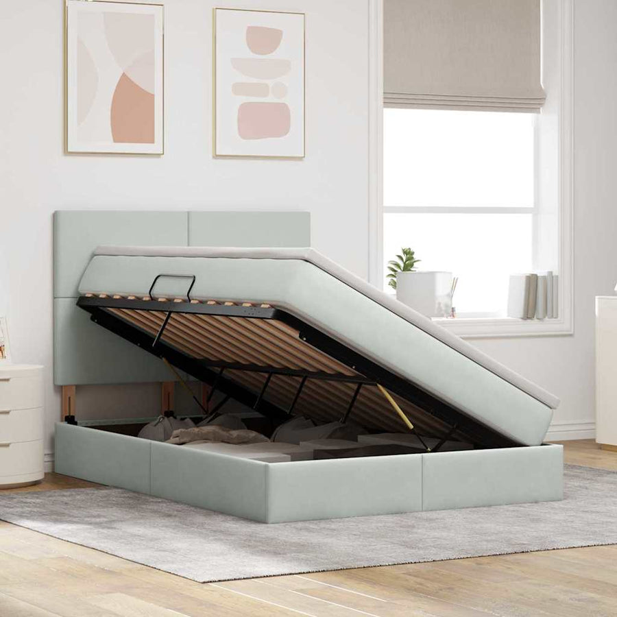 Bed met LED -striplichten Lichtgrijs 140 x 190 cm Fluweel