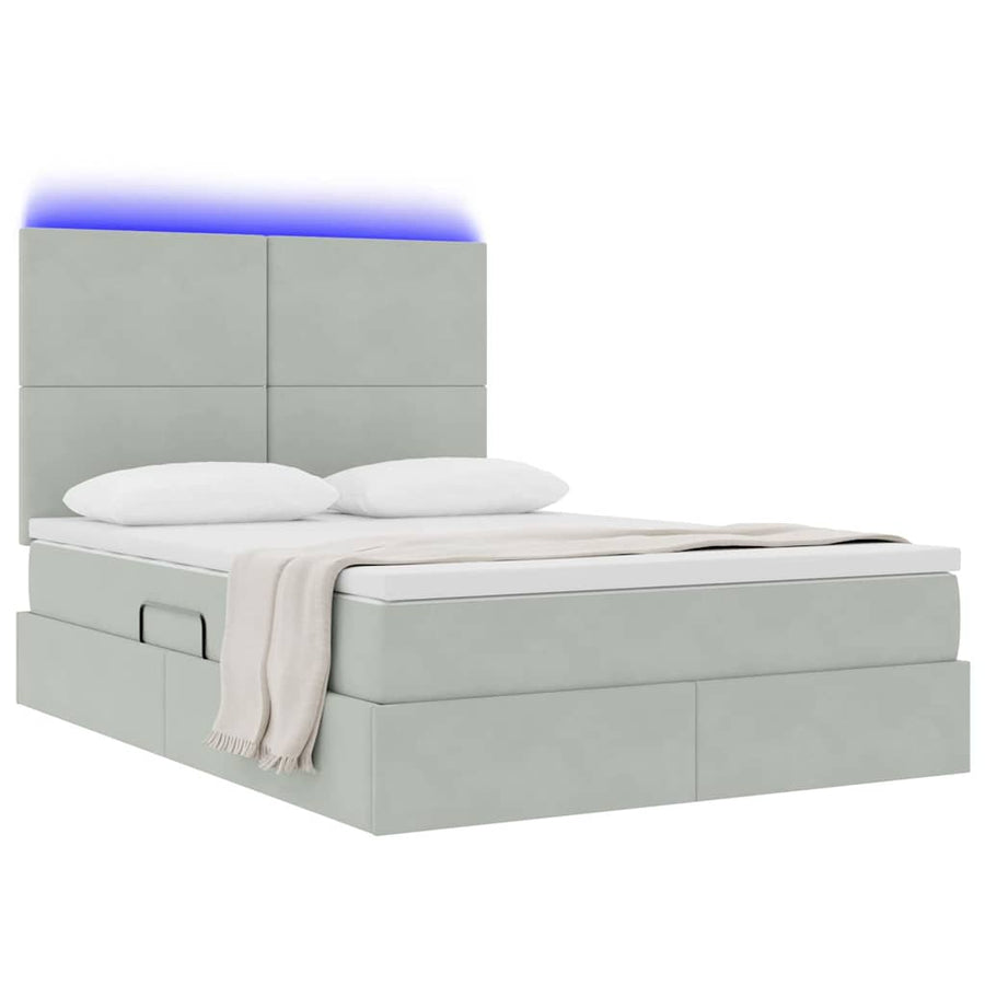 Bed met LED -striplichten Lichtgrijs 140 x 190 cm Fluweel
