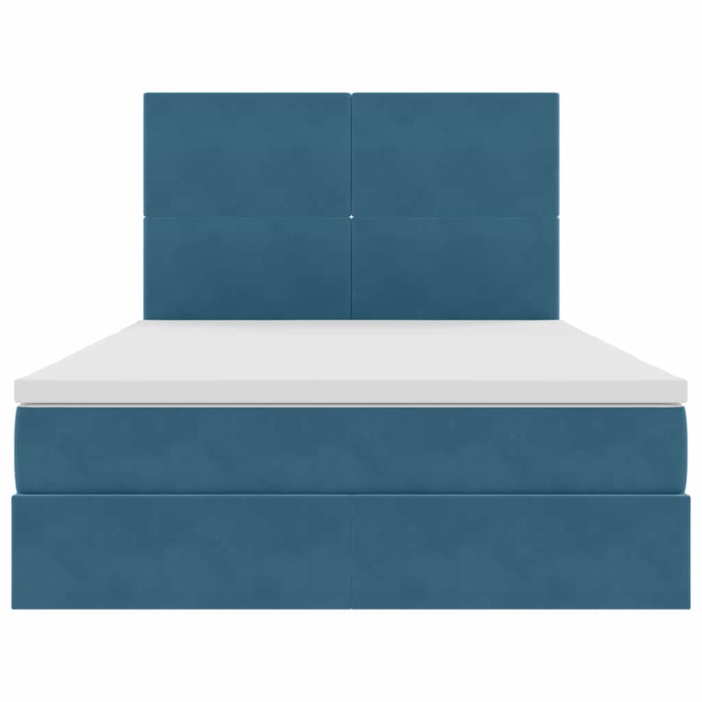 Opbergbed Met Led Met Matras Fluweel Donkerblauw 140 x 190 cm Effen ontwerp