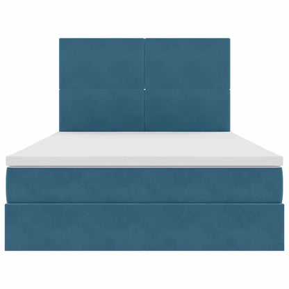 Opbergbed Met Led Met Matras Fluweel Donkerblauw 140 x 190 cm Effen ontwerp