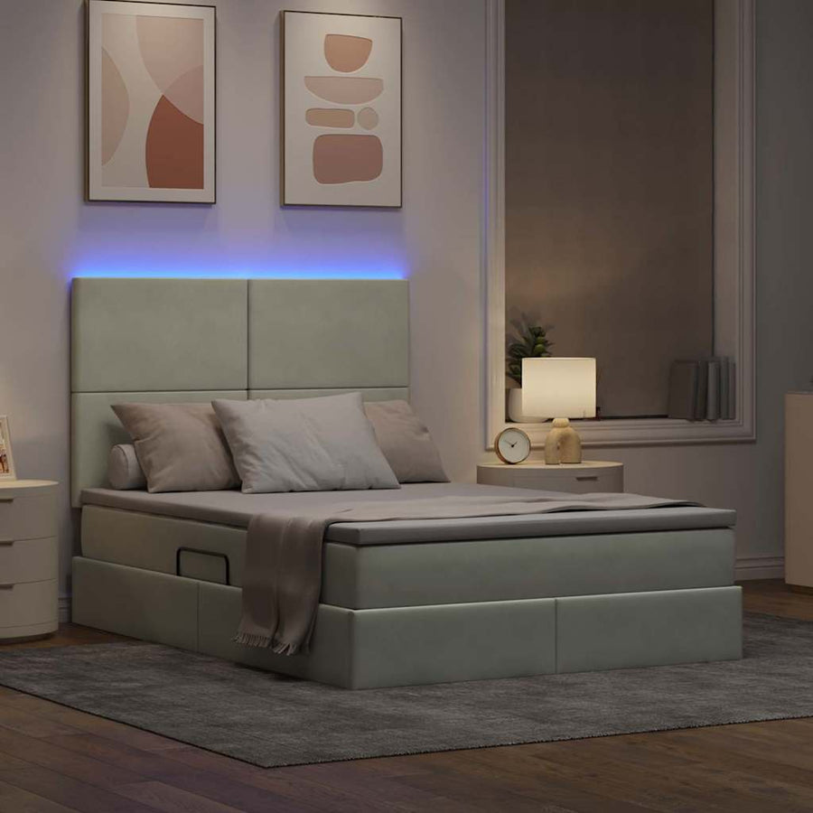 Bed met LED -striplichten Lichtgrijs 140 x 200 cm Fluweel
