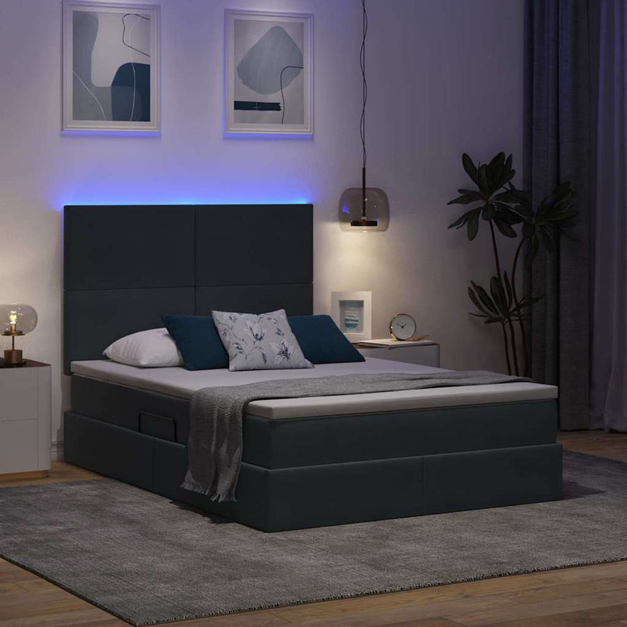 Bed met LED -striplichten Donkergrijs 140 x 200 cm Fluweel