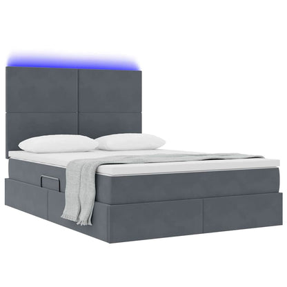 Bed met LED -striplichten Donkergrijs 140 x 200 cm Fluweel