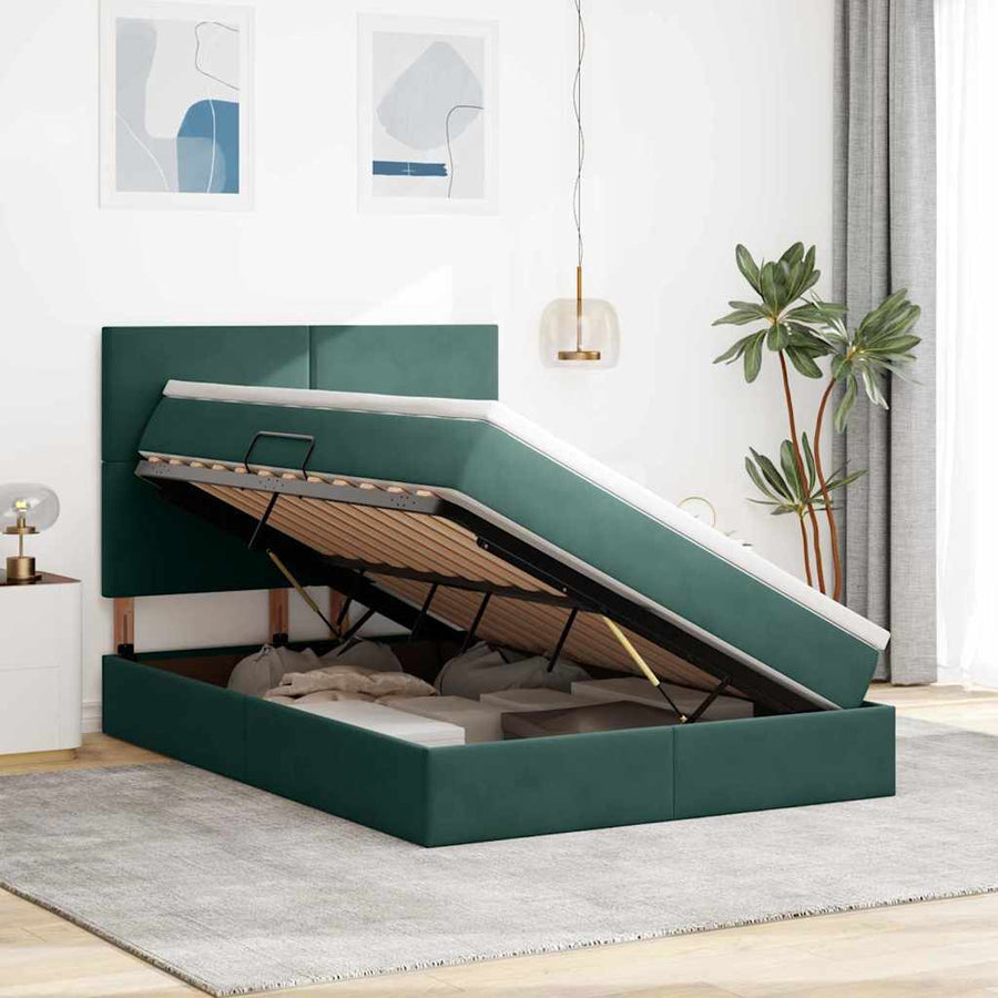 Bed met LED -striplichten Donkergroen 140 x 200 cm Fluweel