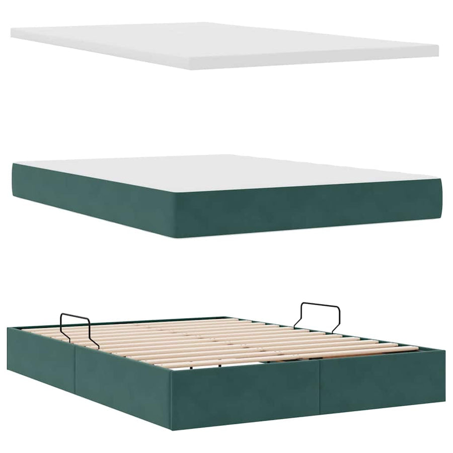 Bed met LED -striplichten Donkergroen 140 x 200 cm Fluweel