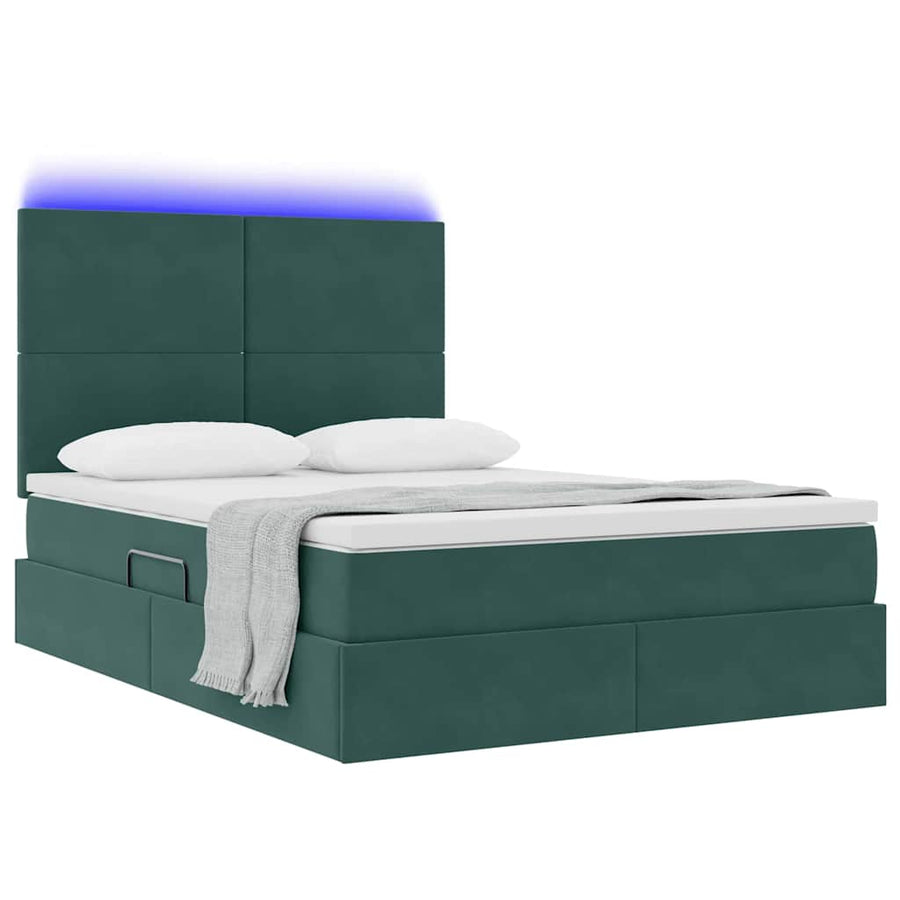 Bed met LED -striplichten Donkergroen 140 x 200 cm Fluweel