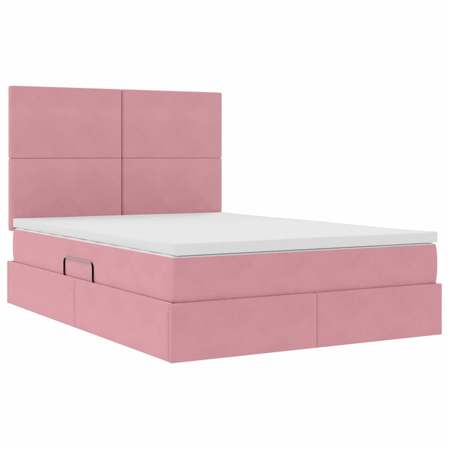 Bed met LED -striplichten met opslag Roze 140 x 200 cm Fluweel