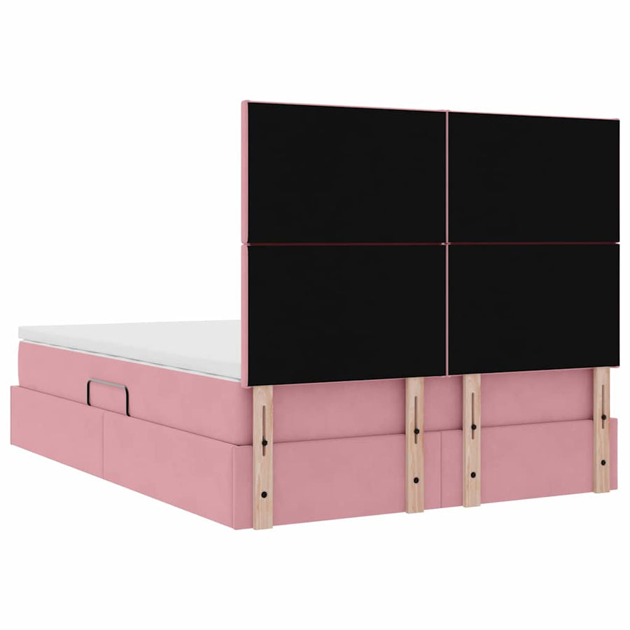 Bed met LED -striplichten met opslag Roze 140 x 200 cm Fluweel
