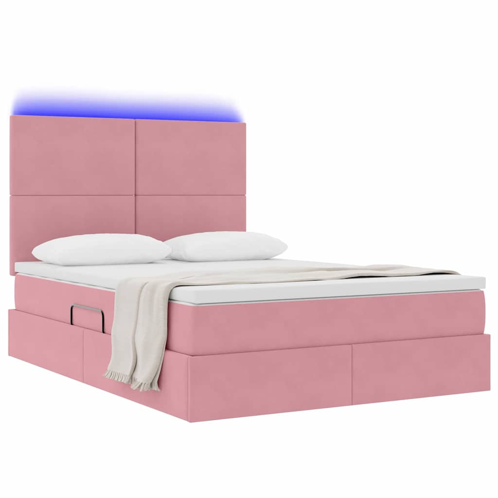 Bed met LED -striplichten met opslag Roze 140 x 200 cm Fluweel
