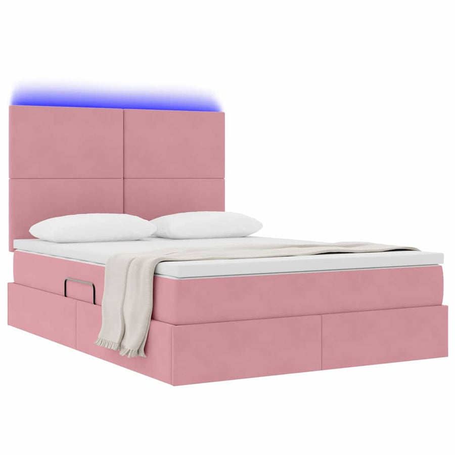 Bed met LED -striplichten met opslag Roze 140 x 200 cm Fluweel