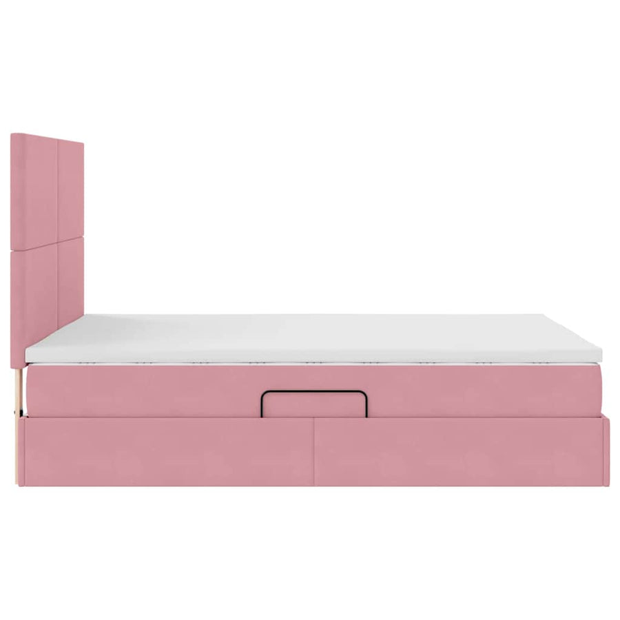 Bed met LED -striplichten met opslag Roze 140 x 200 cm Fluweel