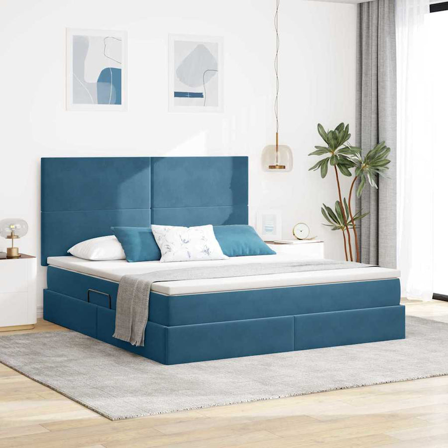 Bed met LED -striplichten Donkerblauw 160 x 200 cm Fluweel