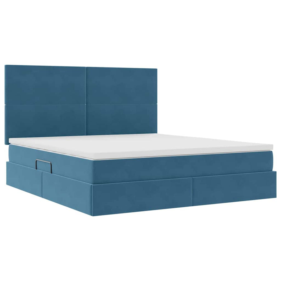 Bed met LED -striplichten Donkerblauw 160 x 200 cm Fluweel