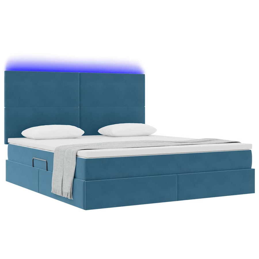 Bed met LED -striplichten Donkerblauw 160 x 200 cm Fluweel