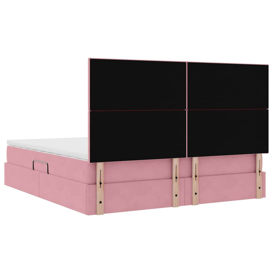 Bed met LED -striplichten met opslag Roze 160 x 200 cm Fluweel