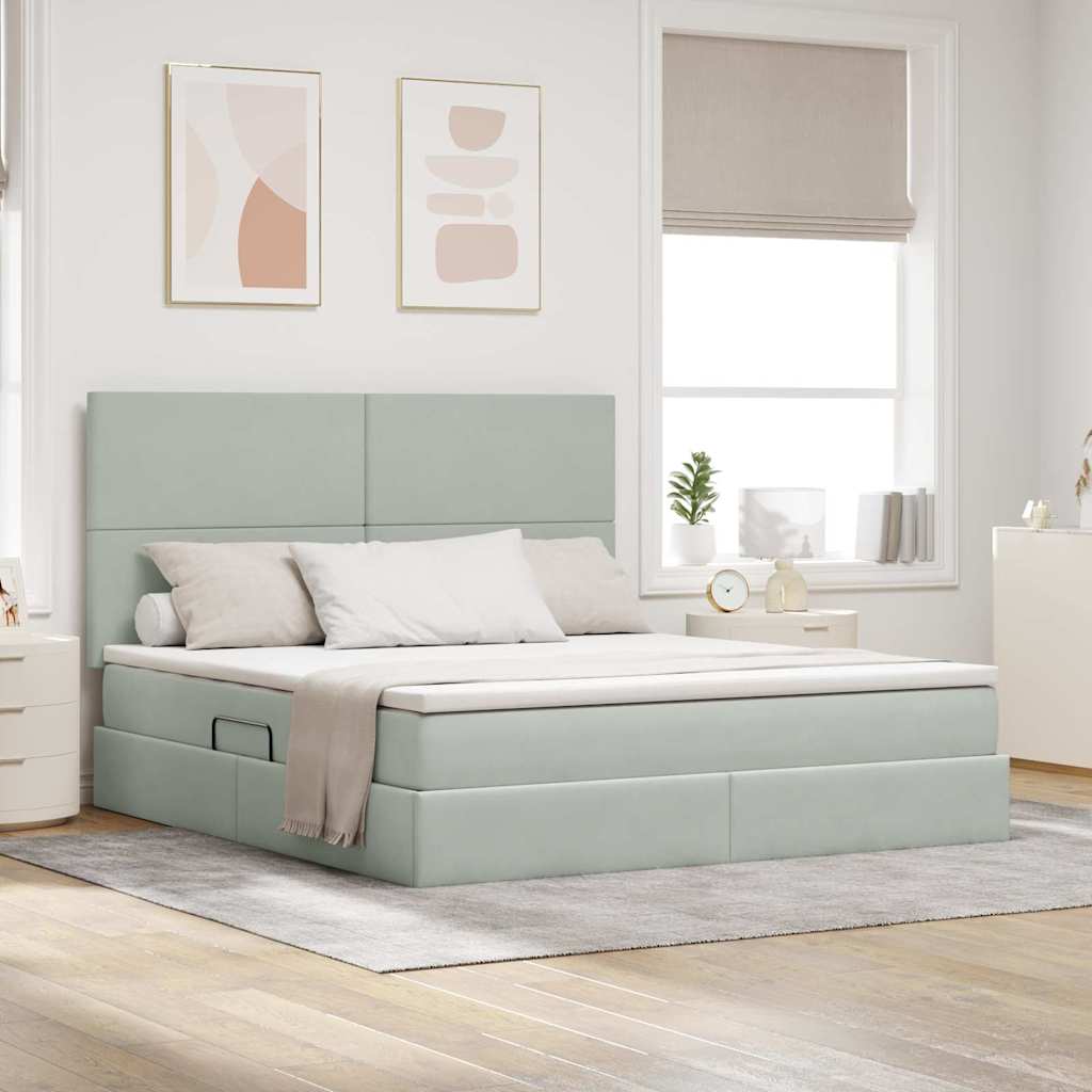 Bed met LED -striplichten Lichtgrijs 180 x 200 cm Fluweel