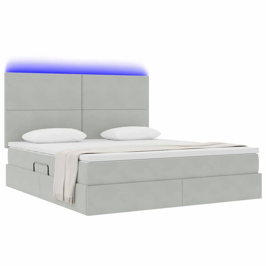 Bed met LED -striplichten Lichtgrijs 180 x 200 cm Fluweel