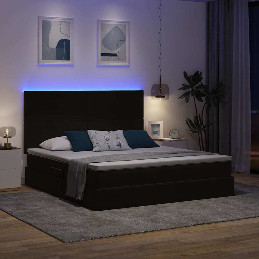 Bed met LED -striplichten met opslag Zwart 180 x 200 cm Fluweel