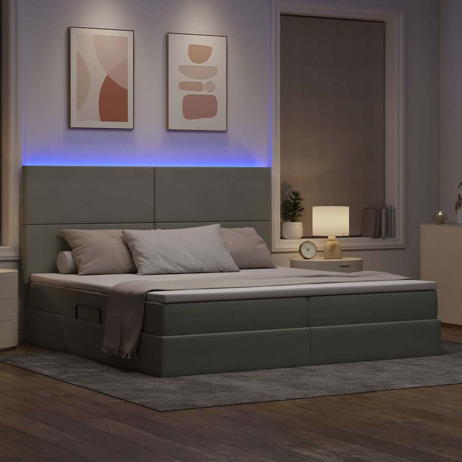 Bed met LED -striplichten Lichtgrijs 200 x 200 cm Fluweel