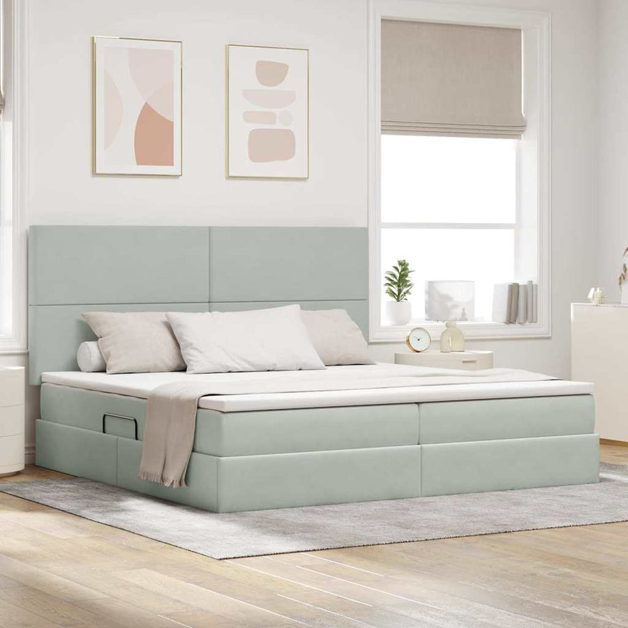 Bed met LED -striplichten Lichtgrijs 200 x 200 cm Fluweel
