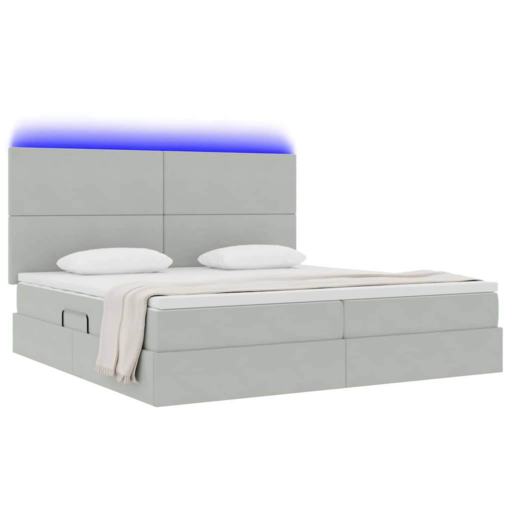 Bed met LED -striplichten Lichtgrijs 200 x 200 cm Fluweel