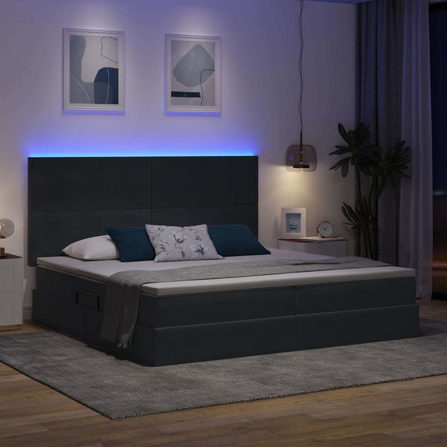 Bed met LED -striplichten Donkergrijs 200 x 200 cm Fluweel