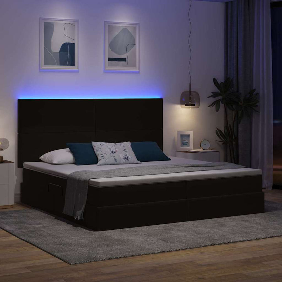 Bed met LED -striplichten met opslag Zwart 200 x 200 cm Fluweel