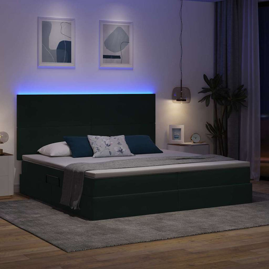 Opbergbed met LED met matras Donkergroen 200 x 200 cm Fluweel