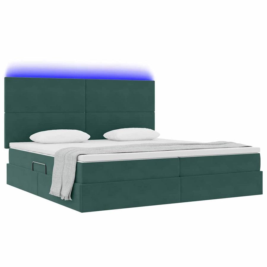 Opbergbed met LED met matras Donkergroen 200 x 200 cm Fluweel