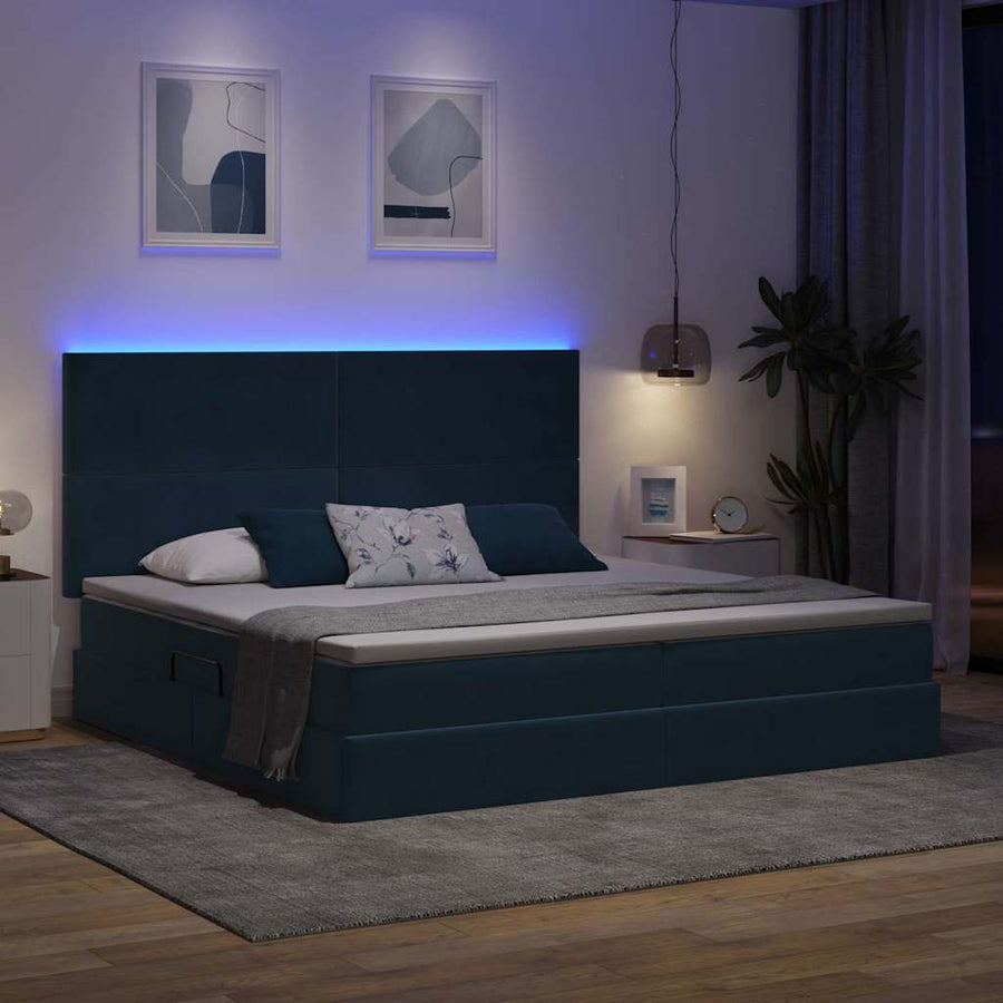Bed met LED -striplichten Donkerblauw 200 x 200 cm Fluweel