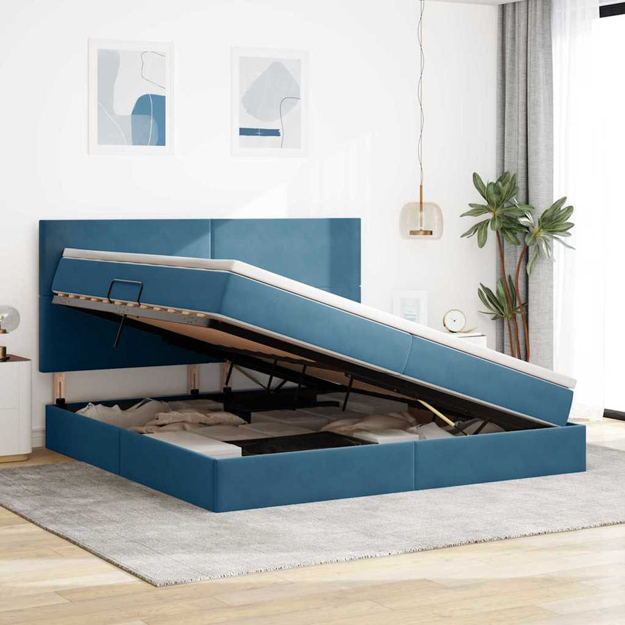 Bed met LED -striplichten Donkerblauw 200 x 200 cm Fluweel