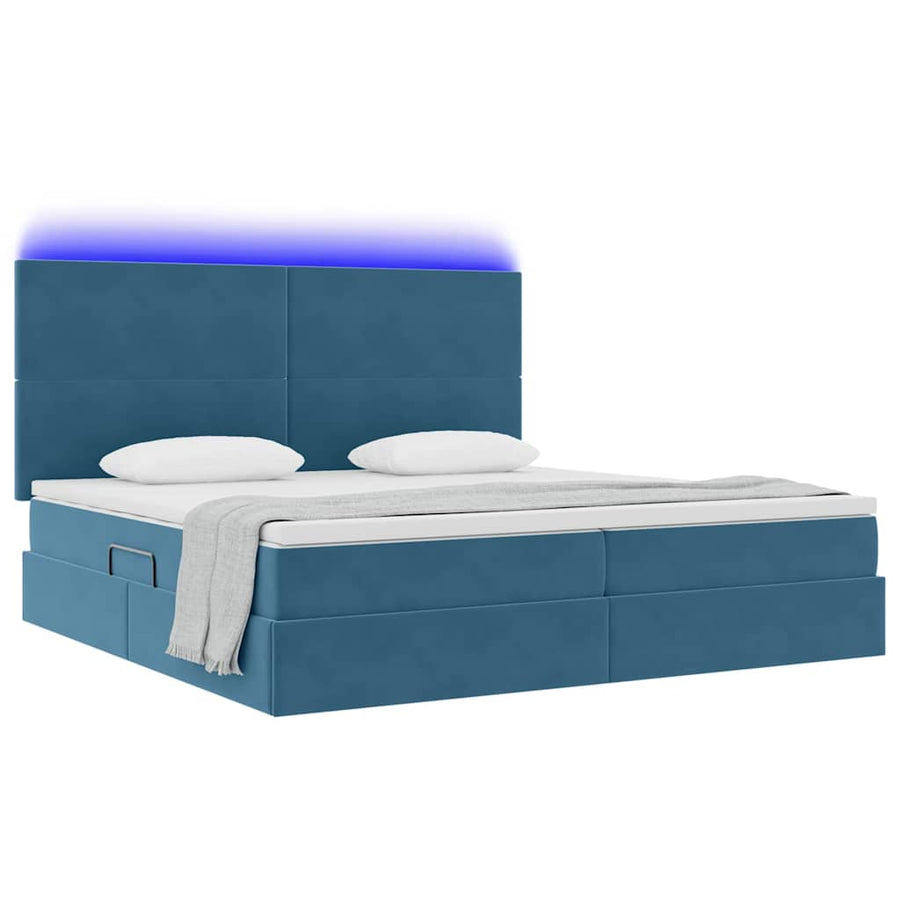 Bed met LED -striplichten Donkerblauw 200 x 200 cm Fluweel
